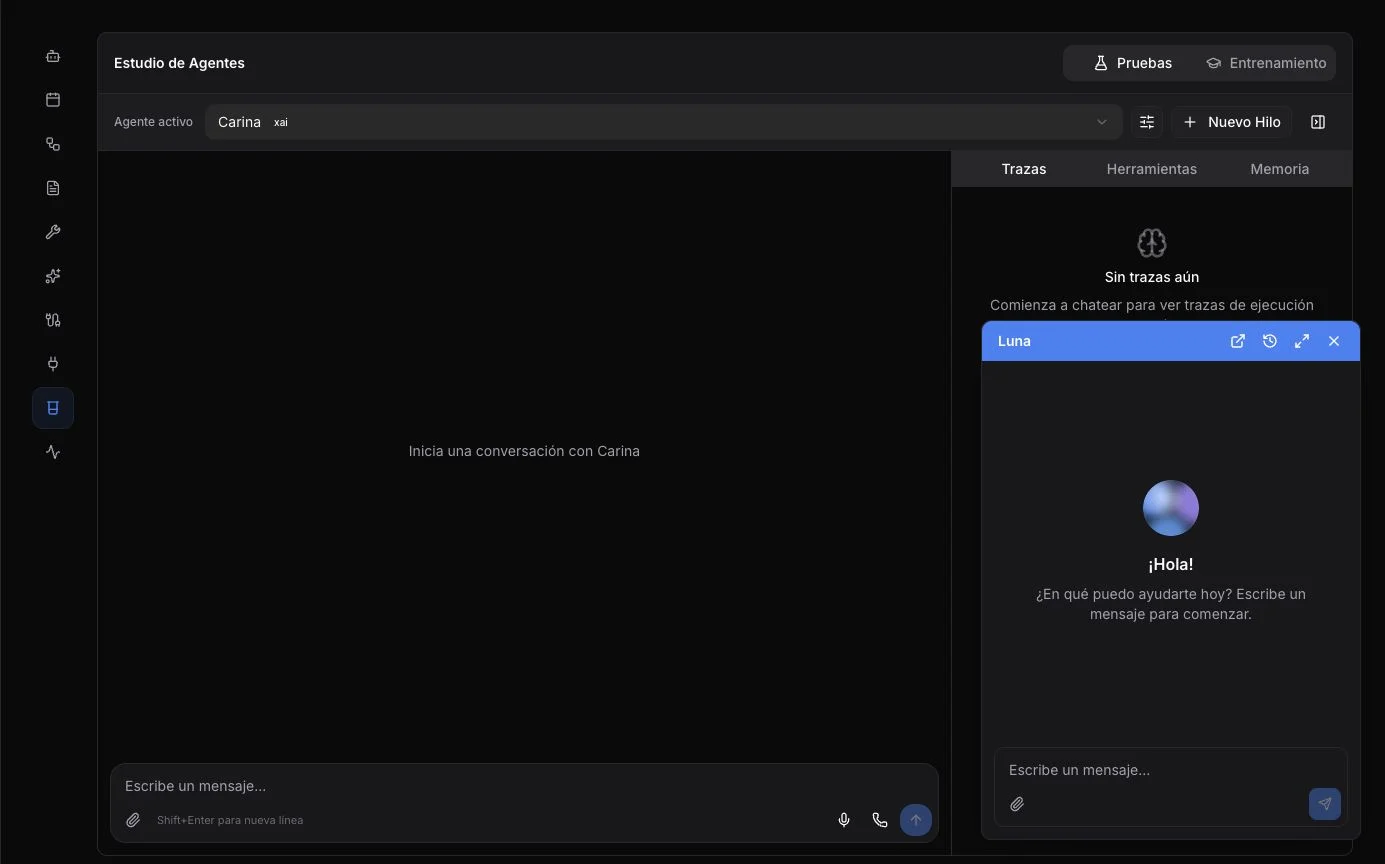 Current BASE agent studio with tools, memory and the integrated personal assistant.